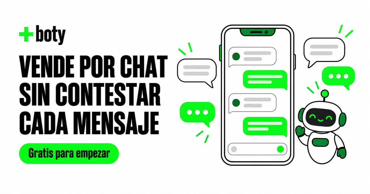 Ilustración de boty: un teléfono con burbujas de chat verdes y un robot saludando.