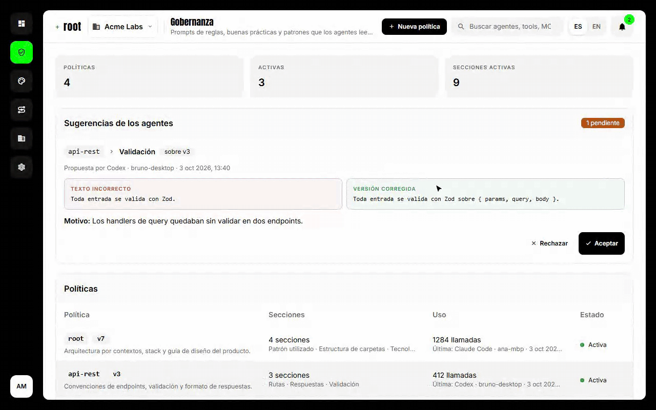 Aceptar una sugerencia de un agente y crear una política de gobernanza